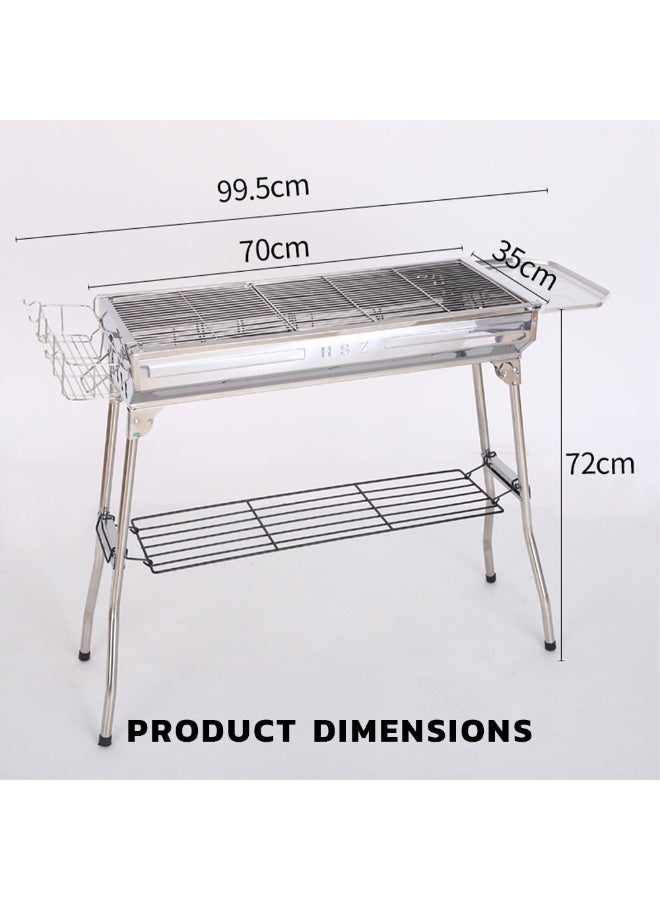 Charcoal BBQ Grill Portable Stainless Steel Outdoor Barbecue Stand with Side Seasoning Tray, Lower Storage Shelf, and Reinforced Grill Grate for Family Camping & Garden Parties - Image 2